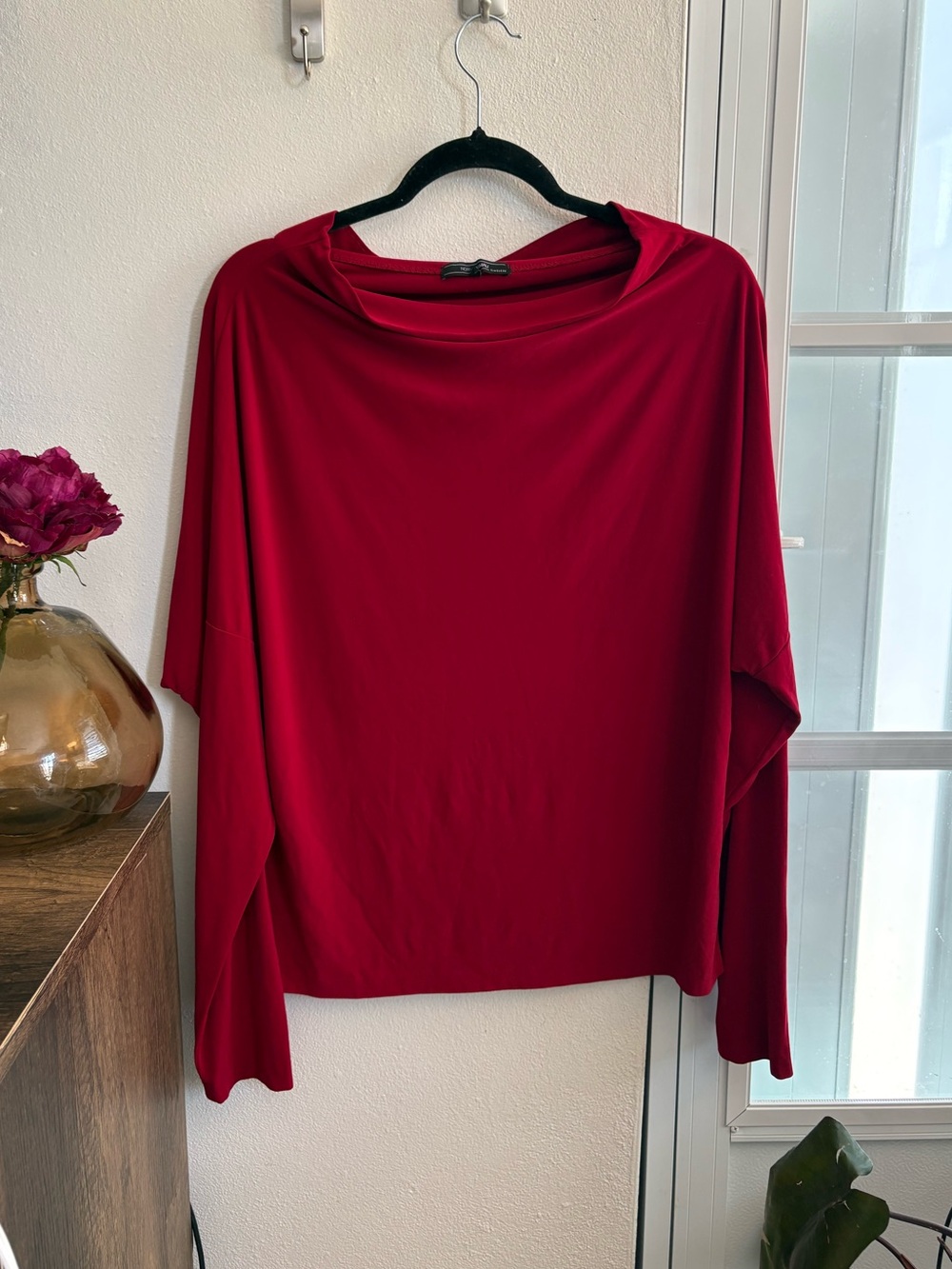 Norma Kamali Crimson Boatneck Long Sleeve Blouse L